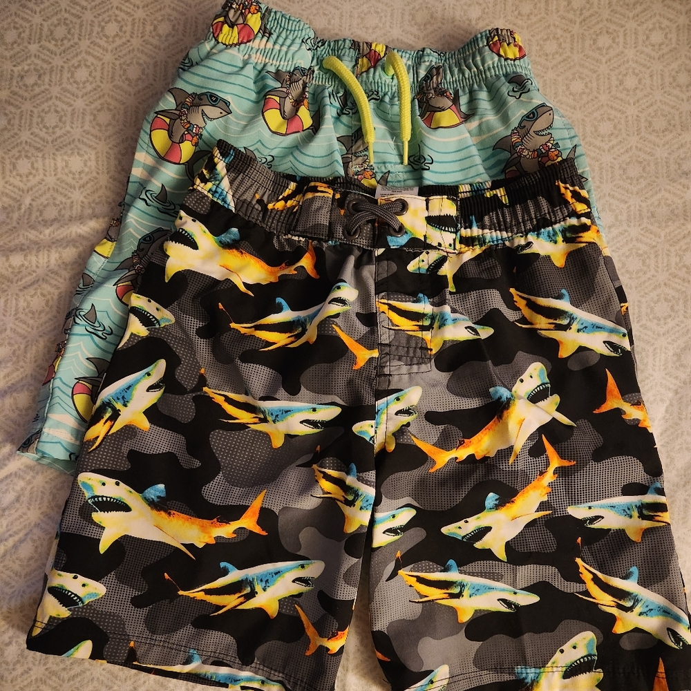 Bundle Of 2 Swim Trunks--Wonder Kids Shark Print Swim Shorts - Blue, Sz 6